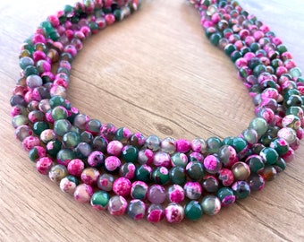 Green Pink Statement Necklace, Beaded Chunky Necklace, Faceted Stone Necklace, Necklace For Women - Tara