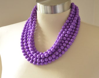 Purple Statement Necklace - Beaded Lucite Necklace - Chunky Necklace - Gifts For Women - Angelina