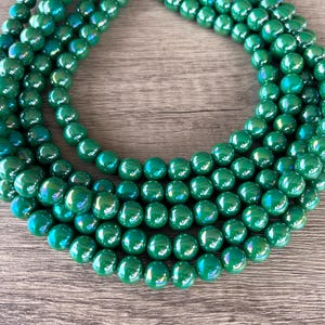 Green Iridescent Statement Necklace, Big Bead Necklace, Acrylic Multi Strand, Lucite Chunky Necklace - Alana