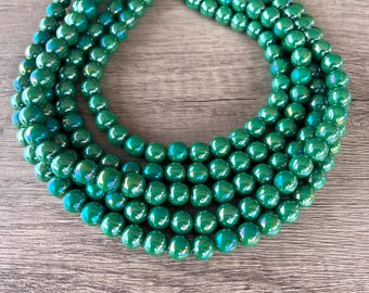 Green Iridescent Big Bead Acrylic Statement Necklace, Lucite Chunky Necklace - Alana