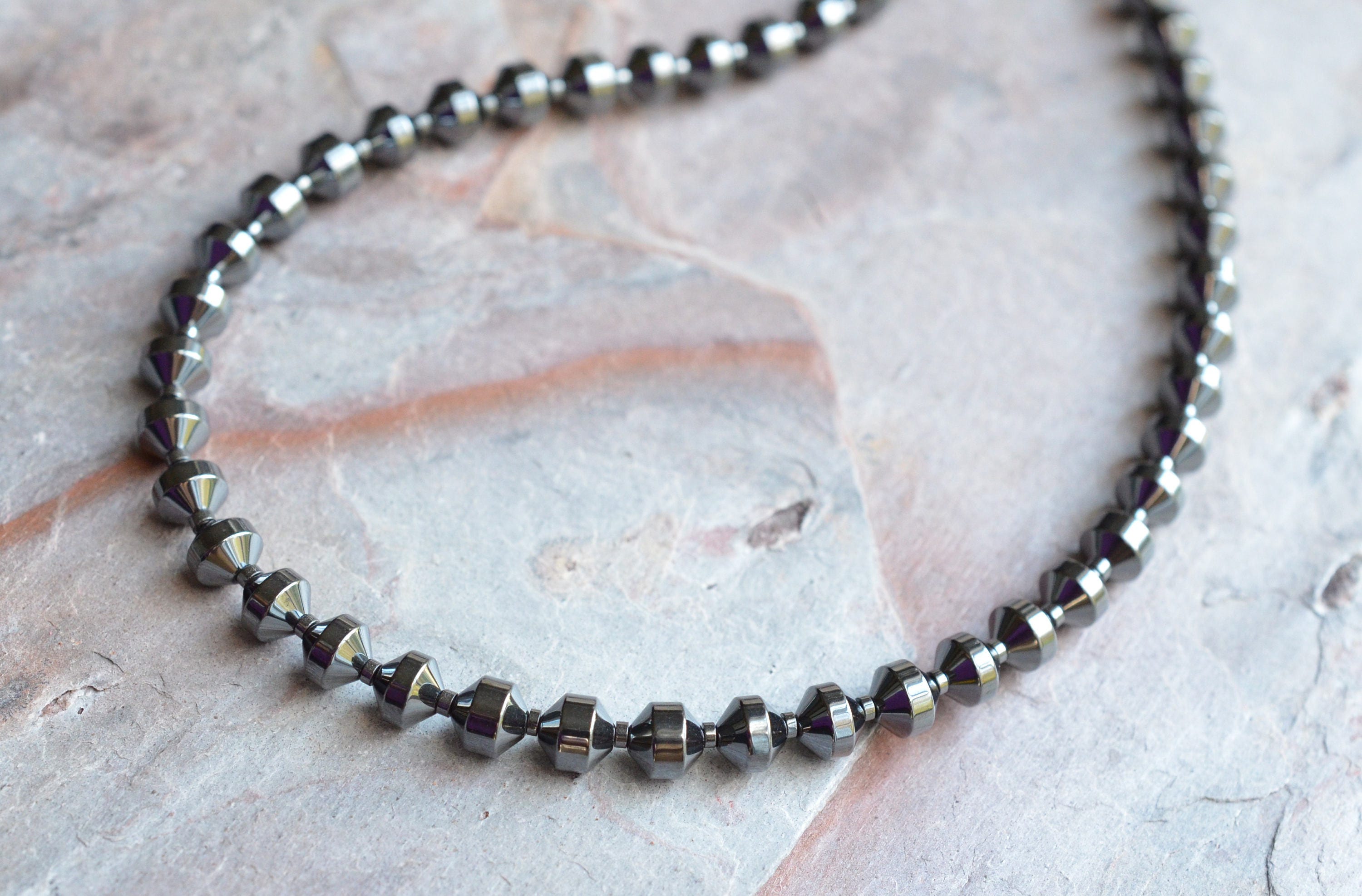 Mens Beaded Hematite Necklace Mens Gifts Necklaces for Men Etsy