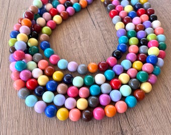 Multi Color Big Acrylic Bead Statement Necklace, Colorful Chunky Necklace, Necklace For Women - Alana