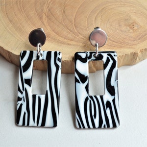 Black and White Lucite Statement Earrings - Louise