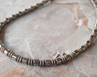 Hematite Copper Mens Necklace, Stone Bead Necklace, Mens Jewelry, Necklace For Man, Gift For Him - Wallace