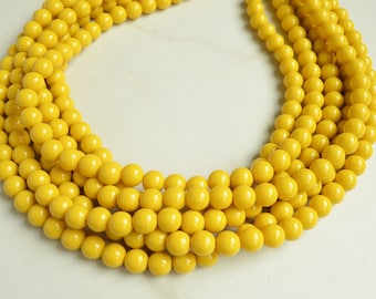 Dark Yellow Statement Necklace, Acrylic Bead Necklace, Chunky Multi Strand, Necklace For Women - Alana