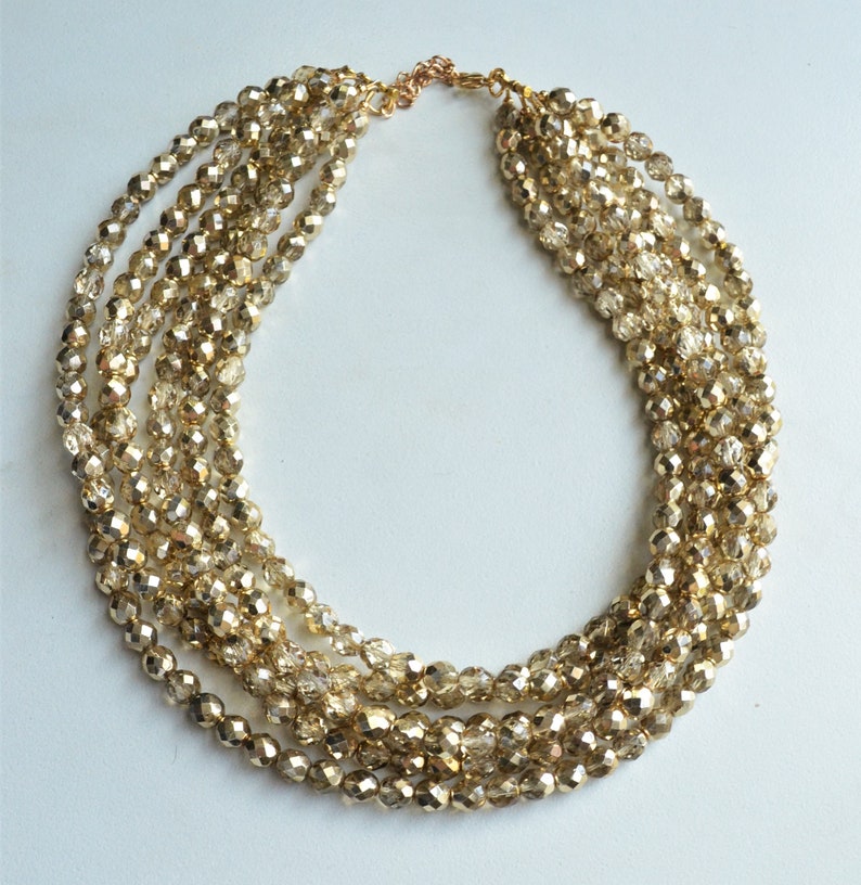 Gold Statement Necklace Crystal Bead Necklace Chunky Glass Etsy