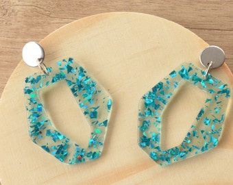 Blue Clear Statement Earrings, Acrylic Earrings, Lucite Big Earrings, Gift For Her - Mia