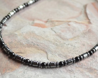 Black Mens Necklace, Hematite Necklace, Stone Necklace, Beaded Necklace, Mens Jewelry, Gift For Him - Collins