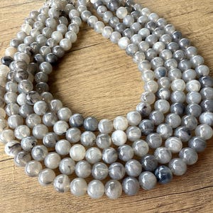 Gray White Statement Necklace, Big Bead Necklace, Acrylic Multi Strand, Lucite Chunky Necklace - Alana