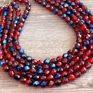 Red Blue Crystal Statement Necklace, Chunky Bead Necklace, Multi Strand Necklace, Necklace For Woman - Anna Marie