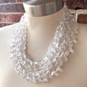 Clear Lucite Necklace, Beaded Statement Necklace, Multi Strand Chunky Necklace Jenny image 3