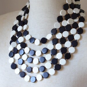 Alisha D Long Black White Statement Necklace Adjustable Cord main image 1