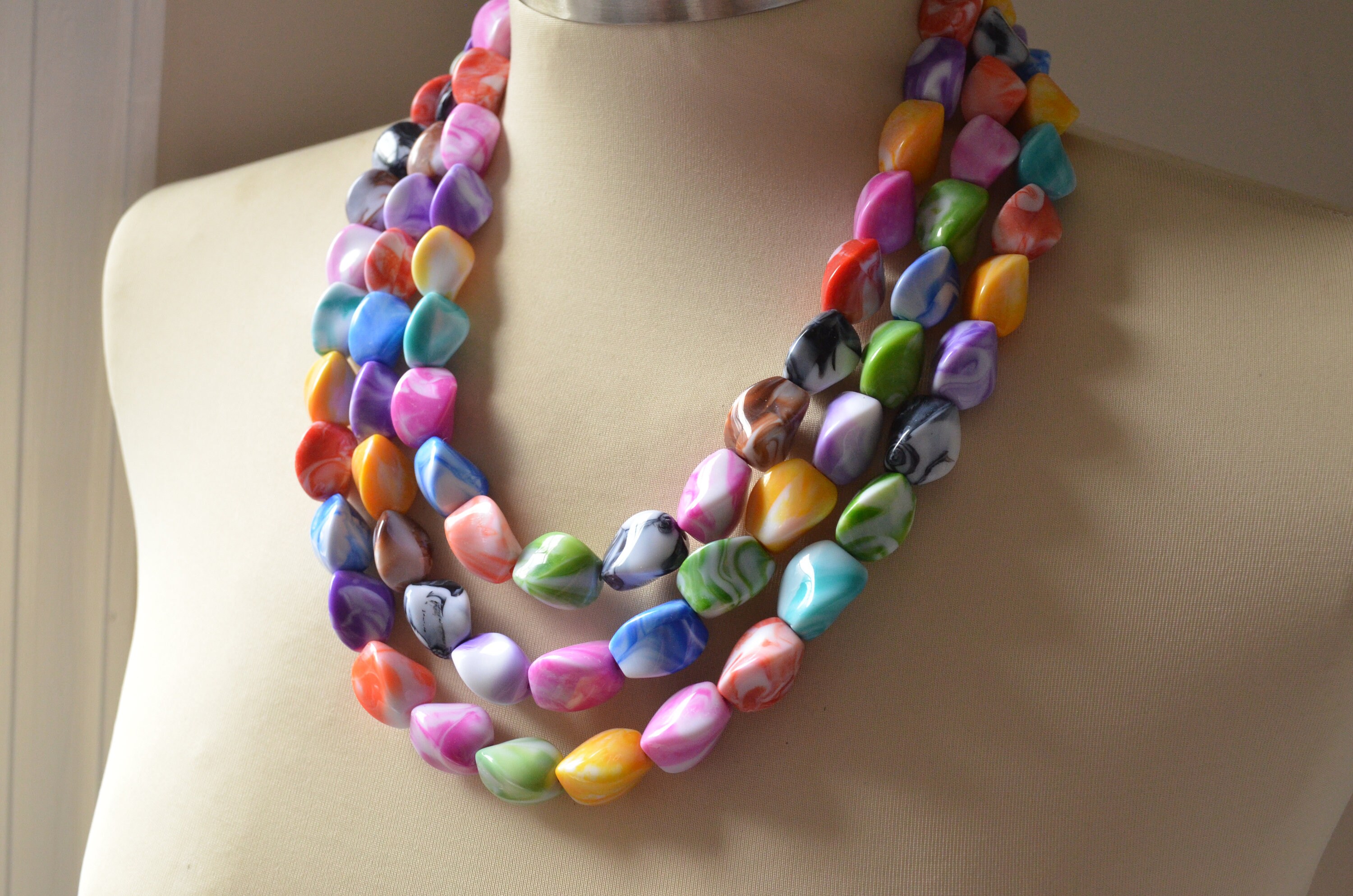 Billie Bead Multi Strand Necklace Colorful Acrylic Necklace Multi Color Statement Necklace
