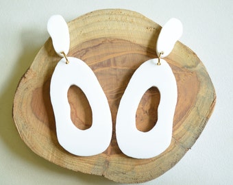 White Statement Earrings, Lucite Big Earrings, Acrylic Large Earrings - Sylvia