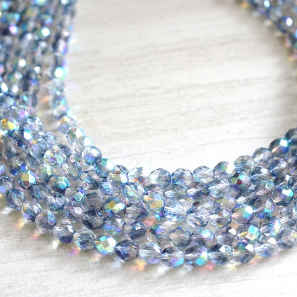 Blue Gray Faceted Crystal Statement Necklace, Multi Strand Glass Necklace, Gift For Her - Rebecca