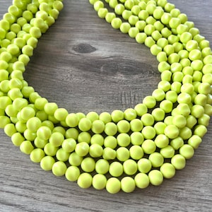 Yellow Green Beaded Statement Necklace, Acrylic Chunky Necklace, Lucite Multi Strand, Gift For Her - Beth