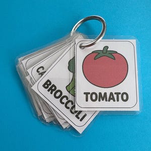 PEC-leerkaarten in zakformaat aan sleutelhanger - groenten - logopedisch hulpmiddel - peuters en kinderen. Communicatie via beelduitwisseling