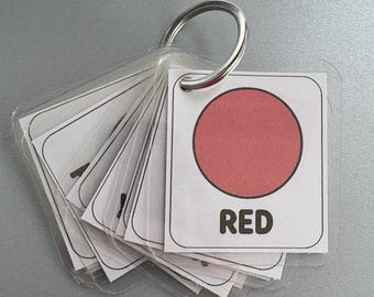 Pocket-Sized PEC Learning Cards on Keyring - Colours - Speech Therapy Aid - Toddlers & Kids. Picture Exchange Communication
