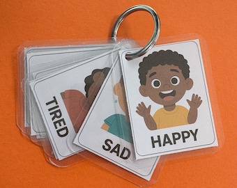Pocket-Sized PEC Learning Cards on Keyring - Emotions - Speech Therapy Aid - Toddlers & Kids. Picture Exchange Communication