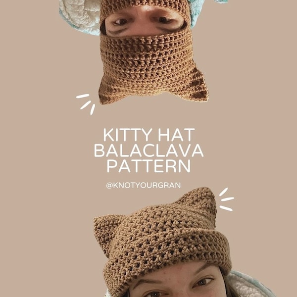 crochet kitty hat balaclava pattern, cat hat pattern, cat balaclava pattern, handmade, PDF digital pattern