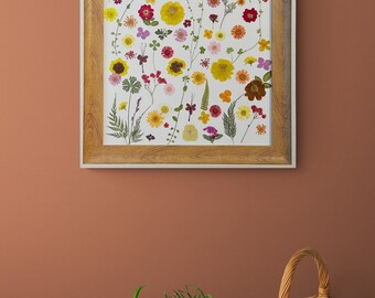 Arte floreale, arte murale, fiori e foglie secchi, miglior regalo, design floreale