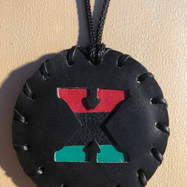 Small Leather Pan African X Medallion Necklace
