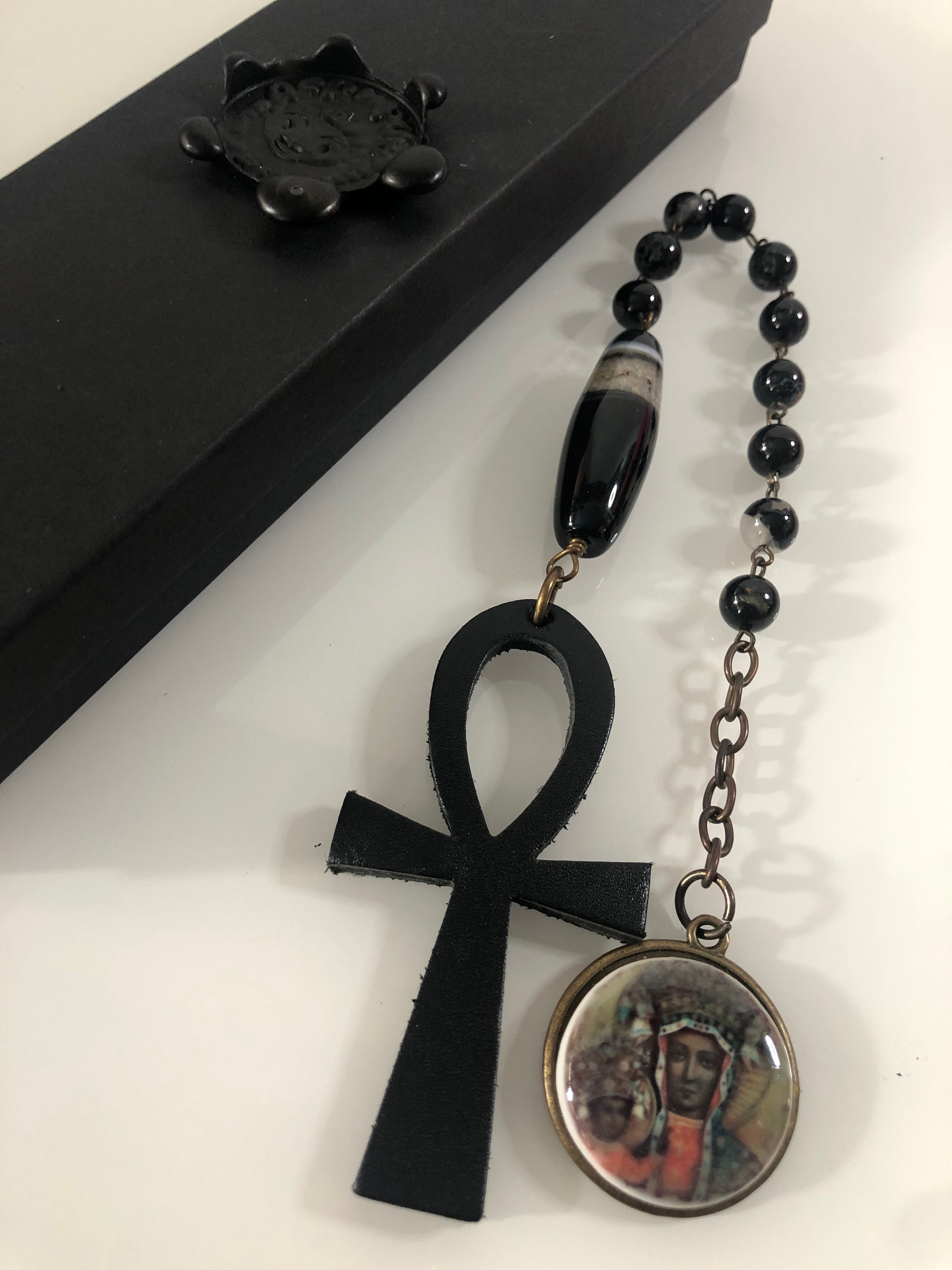 Afropuff™ Black Madonna Mini Leather Ankh Rosary - Etsy