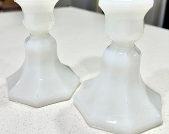 Vintage Milk Glass Taper Candle Holders - Set of 2