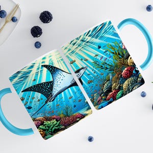 Ceramiczny kubek Eagle Ray | Elegancki prezent dla dzikiej przyrody morskiej | Kubek do kawy dla entuzjastów oceanu | Dekoracja podwodna | Przemyślany prezent świąteczny