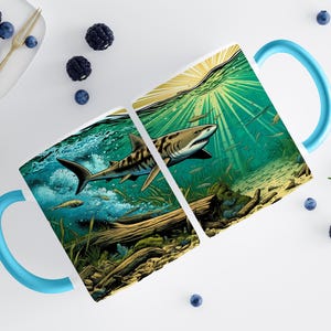 Ceramiczny kubek z rekinem byczym | Odważny prezent dla miłośnika dzikiej przyrody morskiej | Dekoracja z motywem drapieżnika oceanicznego | Premium kubek inspirowany rekinem | Prezent pełen przygód dla niego