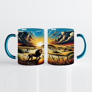 Fun Lion Coffee Mug | Wild Animal Lover Gift | African Savannah Tea Cup | Unique Big Cat Art Mug | Majestic Lion Decor | Safari Gift