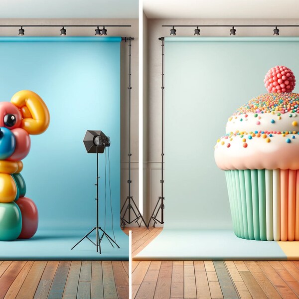 Digital Backdrop/Backgrounds Whimsical Wonders Balloon Dog & Cupcake Instant Download