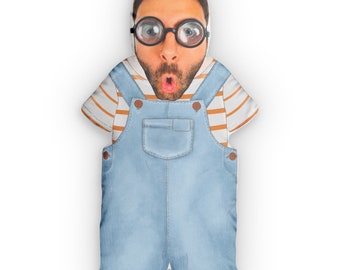 Personalized Photo Pillow, Custom Face Pillow, Funny Face Pillow, Present for Him or Her, Baby blue overalls.