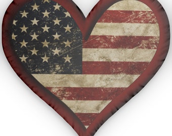 Perfect Gift for a new House, American Flag Pillow, Show your patriotism to everyone. Heart Shaped Pillow.