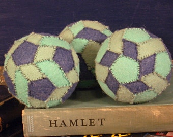 Modified Snub Dodecahedron Juggling Balls, Blue Wool Felt