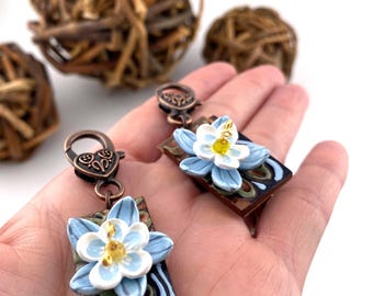 Handcrafted Columbine Flower Purse Charm: Colorado Clay Art