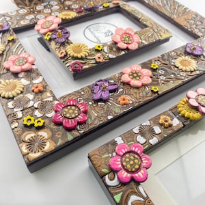 Handcrafted Floral Clay Tile Picture Frame: Upcycled Mosaic Art