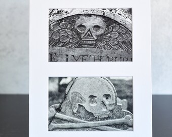 Skull Headstone Matted Photo Postcards