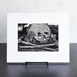 Black and White Cemetery Headstone Skull and Crossbones Art Print