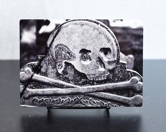 Black and White Skull and Crossbones Metal Print