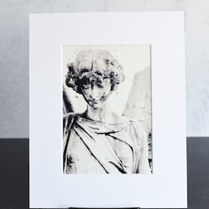 Black and White Cemetery Angel Matted Photo Wall Decor