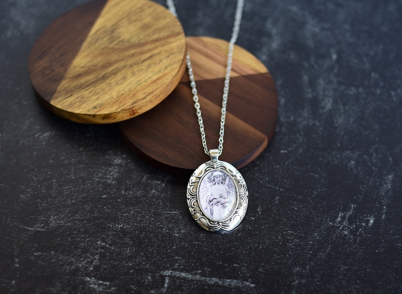 Antique Silver Angel Cameo Necklace