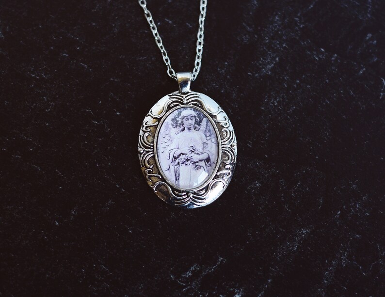 Antique Silver Angel Cameo Necklace