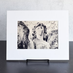 Black and White Cemetery Angel Art Matted Photo, Wall Decor
