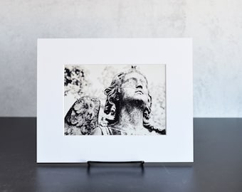 Black and White Cemetery Angel Matted Art Photograph