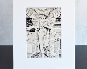 Black and White Cemetery Angel Matted Print