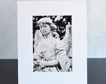 Black and White Cemetery Angel Matted Art Print