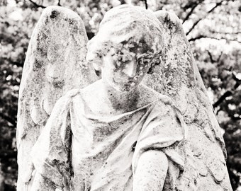 Black and White Cemetery Angel Art Print