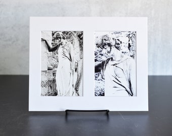 Black and White Cemetery Angel Matted Postcards