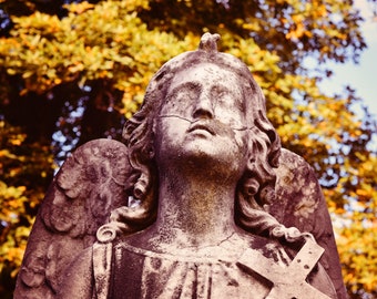 Cemetery Angel Fall Foliage Art Print